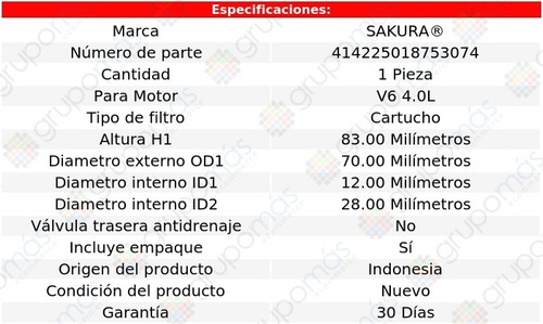 Filtro De Aceite Sakura Fj Cruiser V6 4.0l Toyota 10/14 Foto 2