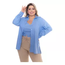 Camisa Plus Size Tricoline Alenin Azul