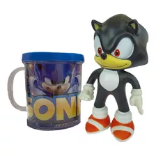 Boneco Sonic Preto Collection Com Caneca Personalizada