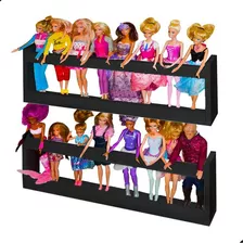 2 Prateleira Mdf Preto Bonecas Barbie Brinquedo 60x20x7
