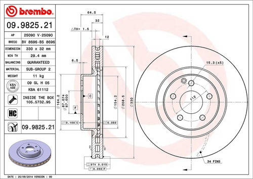 Disco Brembo Mercedes-benz Glk-class 280 4-matic 2009 D Pza Foto 2