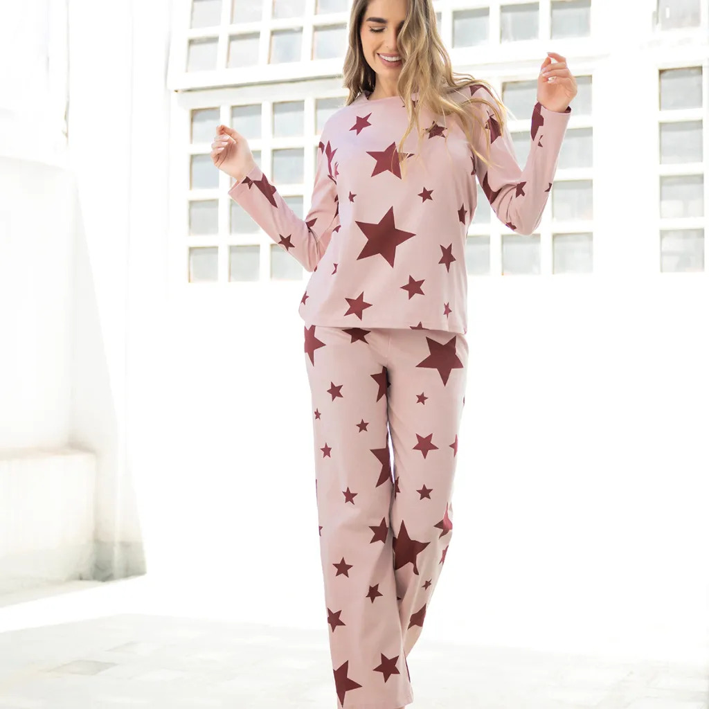 Pijama Mujer Algodon Estampado Estrellas Lencatex 26314e Rosa Estrellas Xxl