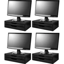 Conj 4 Suporte Monitor Mdf Black Piano 2 Gavetas Black Piano