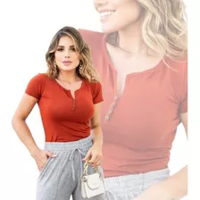 Blusa Tshirt Baby Look Casual Moda Feminina C Botões Premium