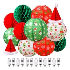 12 Pieces Christmas Party Paper Lanterns With 12 Led Pa...