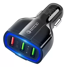 Cargador Rapido De Auto Qc 3.0 Carga Rápida 3 Puertos Usb ® Color Negro