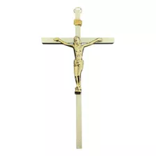Crucifixo Em Metal Prata Resinado Acabamento Fino - 20cm