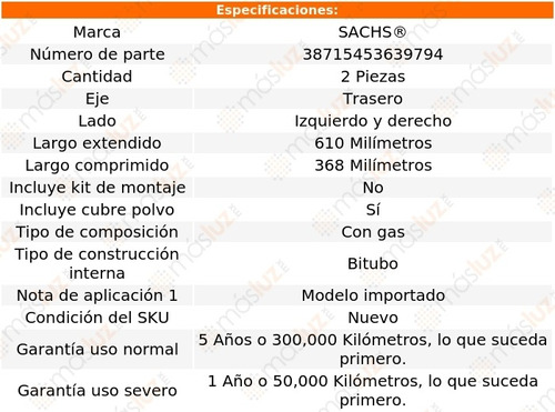 Set 2 Amortiguadores Tra Sachs Typhoon Awd V6 4.3l 92 Al 93 Foto 2