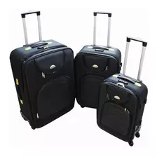 Set Maleta 3 Piezas Ruedas Candado Ultra Liviana Tela Viaje Color Negro