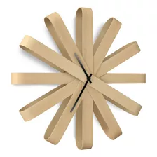 Reloj De Pared De Madera De Listón, 51 Cm, Marco Con Diseño De Umbra, Color Beige