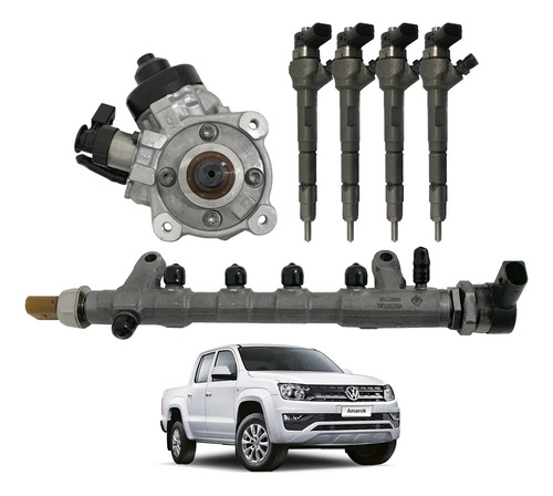 Kit Vw Amarok 2.0: Jogo 4 Injetores + Flauta Tubo Rail + Bomba De Alta Pressão