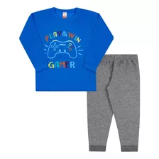 Conjunto Infantil Blusa Azul Gamer E Calça (4/6/8)