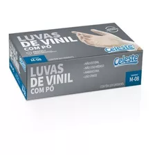 Luva De Vinil M Com Pó Descartável 100 Unidades