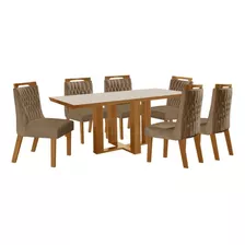 Mesa De Jantar 6 Lugares Lottus Com Vidro Cinamomo/pena