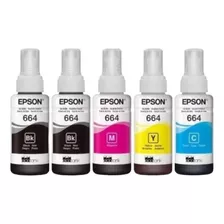 Kit 5 Tintas 664 Para Epson L110 L120 L300 L455 L1300 L495