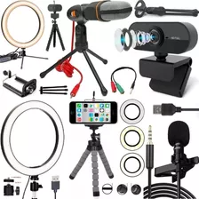 Kit Webcam Câmera Pc Visão Luz Microfone Gravação Vídeo Aula