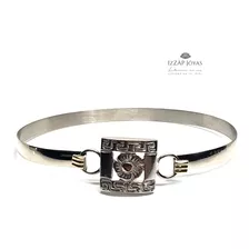 Pulsera Esclava Plata Y Oro Cuadrado Con Flor Central 