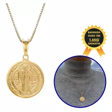 Colar Medalha De São Bento Correntinha Banhada Ouro 18k