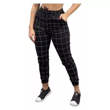 Calça Jogger Xadrez Listrada Bengaline Moda Blogueira