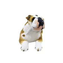 Cachorro Bulldog Marrom Claro Deitado Pelúcia Realista 55cm