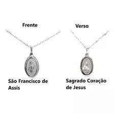 Colar Medalha 2 Lados São Francisco E S. Coração Jesus Aço