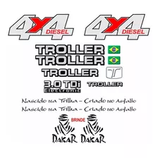 Kit Adesivos Emblema Troller T4 4x4 Diesel 3.0 Tdi 2006 T4 Carro Vermelho Tlr063