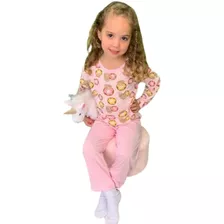 Kit 4 Pijama Infantil Menina Longo Estampado Confortável 