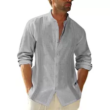 Camisa De Manga Larga Para Hombre Con Botones, Blusa Holgada