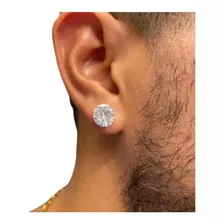 Brinco Masculino Par Prata 925 Brilhante Cravejado 10mm Pura Cor Diamante Sintético Zircônia 10mm