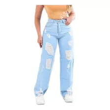 Calça Jeans Feminina Wide Leg Destroyed Rasgadoblogueiras Nf