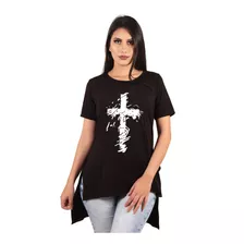 Camiseta Camisa Blusa Long Feminina Estampada Baratas