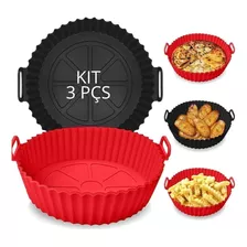 Kit 3 Forros Air Fryer De Silicone Reutilizável Antiaderente