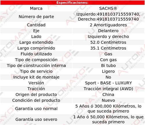 Dos Amortiguadores Gas Delanteros Sachs X-type 3.0lv6 01-08 Foto 2