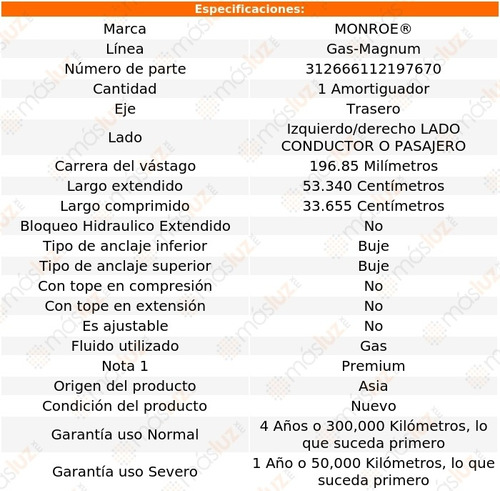 1) Amortiguador Gas-magnum Gas Izq/der Tras Ms1210 72/74 Foto 3