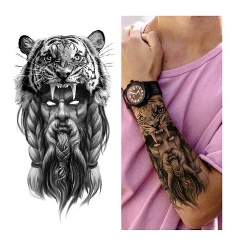 Tatuagem Temporária Masculina E Feminina Tigre 21x11.5cm