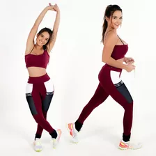 Conjunto Fitness Para Malhar Calça Legging C Tela E Cropped 