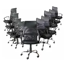 Kit Com 10 Cadeiras Presidente Em Tela Mesh Pel-8009 Preta