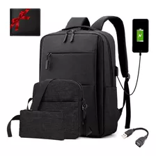  Mochila Escolar Para Hombre Y Mujer Mochila Multifuncional Impermeable Laptop Con Cargador Usb Y Cartera , 4pcs