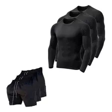 Kit 3 Camiseta Térmica Masculina Sport + Bermudas Dry Fit