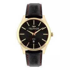 Relógio Technos Masculino Classic Steel Couro Preto Dourado 