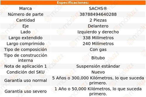 Set 2 Amortiguadores Del Sachs Sachs 120i Rwd L4 2.0l 12 Foto 2