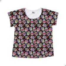 Camiseta Feminina Blusinha Caveira Mexicana Dia Das Bruxas