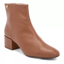 Bota De Couro Cano Médio Salto Bloco 