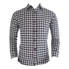 Camisa Manga Larga Para Hombre Botones Con Bolsillo Cuadros