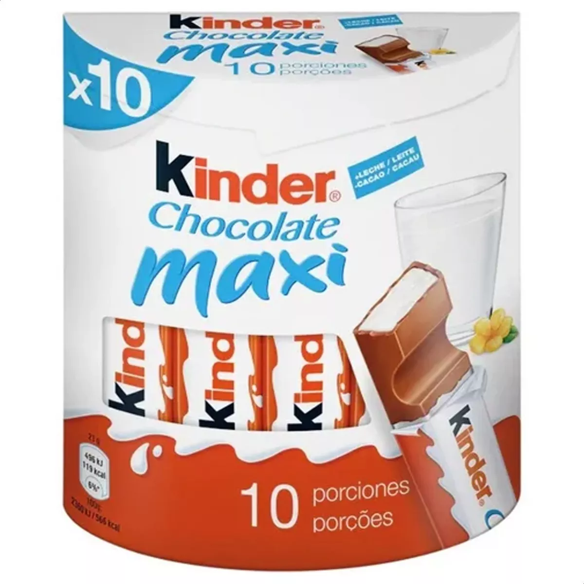 Barra Chocolate Con Leche Kinder Maxi Pack 10 Con 210g