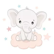 Vinilo Infantil Decorativo Elefante Nube Y Estrellas 50cm