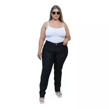 Calça Jeans Plus Size Lycra Preta Cintura Alta De Luxo R413