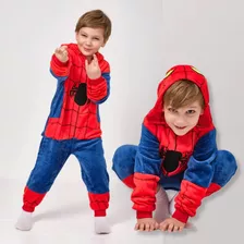 Pijama Fantasia Homem Aranha Peluciado De Menino Com Zíper