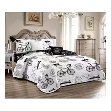 Cubrecama Quilt De Verano 2 Plazas Diseños Estampados Color Bicycle Blanco 454