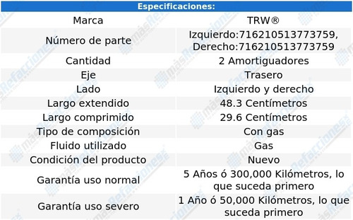 Par Amortiguadores Gas Traseros Isuzu Rodeo 98-04 Trw Foto 2